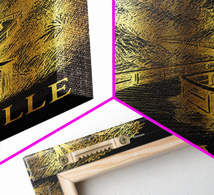 Gainesville Travel Poster, Framed Canvas Print, Gold Sketch Wall Art, Gainesville Poster Print, Living Room Wall Art, Eclectic Wall Decor
