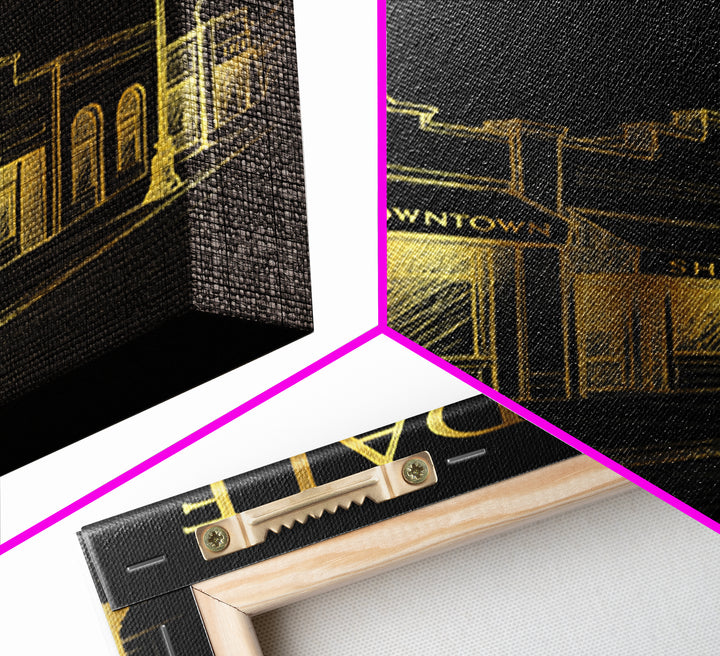 Glendale Travel Poster, Canvas Print, Black And Gold Line Art, Glendale Poster Print, Vintage City Poster, Travel Poster Art, Wall Art