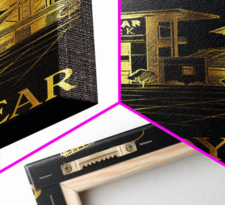 Goodyear Travel Poster, Framed Canvas Print, Gold Sketch Wall Art, Goodyear Travel Art, Eclectic Wall Decor, Living Room Wall Art