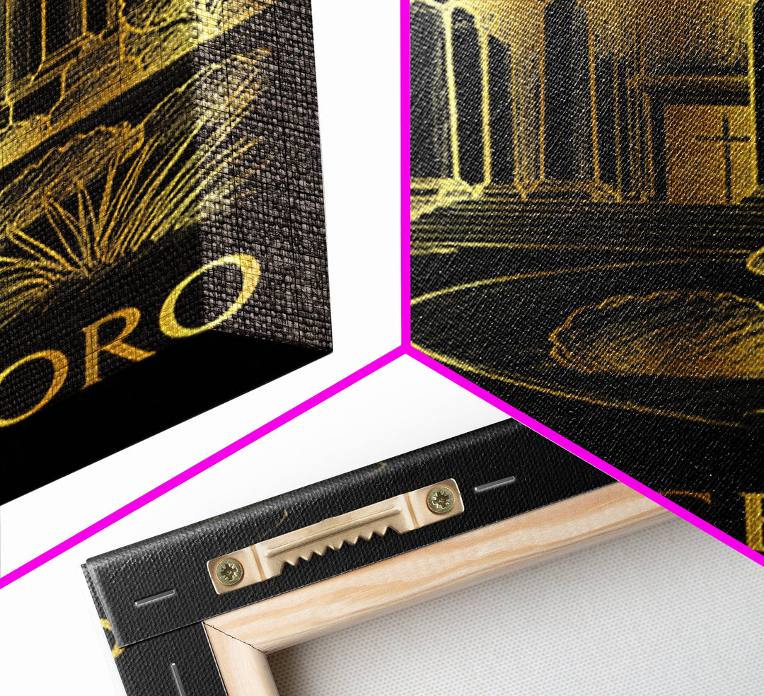 Greensboro Travel Poster, Framed Canvas Print, Black And Gold Line Art, Greensboro Poster Print, Travel Poster Set, Retro Travel Print