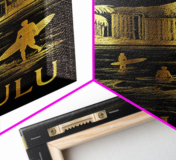Honolulu Travel Poster, Canvas Print, Black And Gold Line Art, Honolulu Travel Art, Eclectic Wall Decor, Gift For Travelers, Poster Art