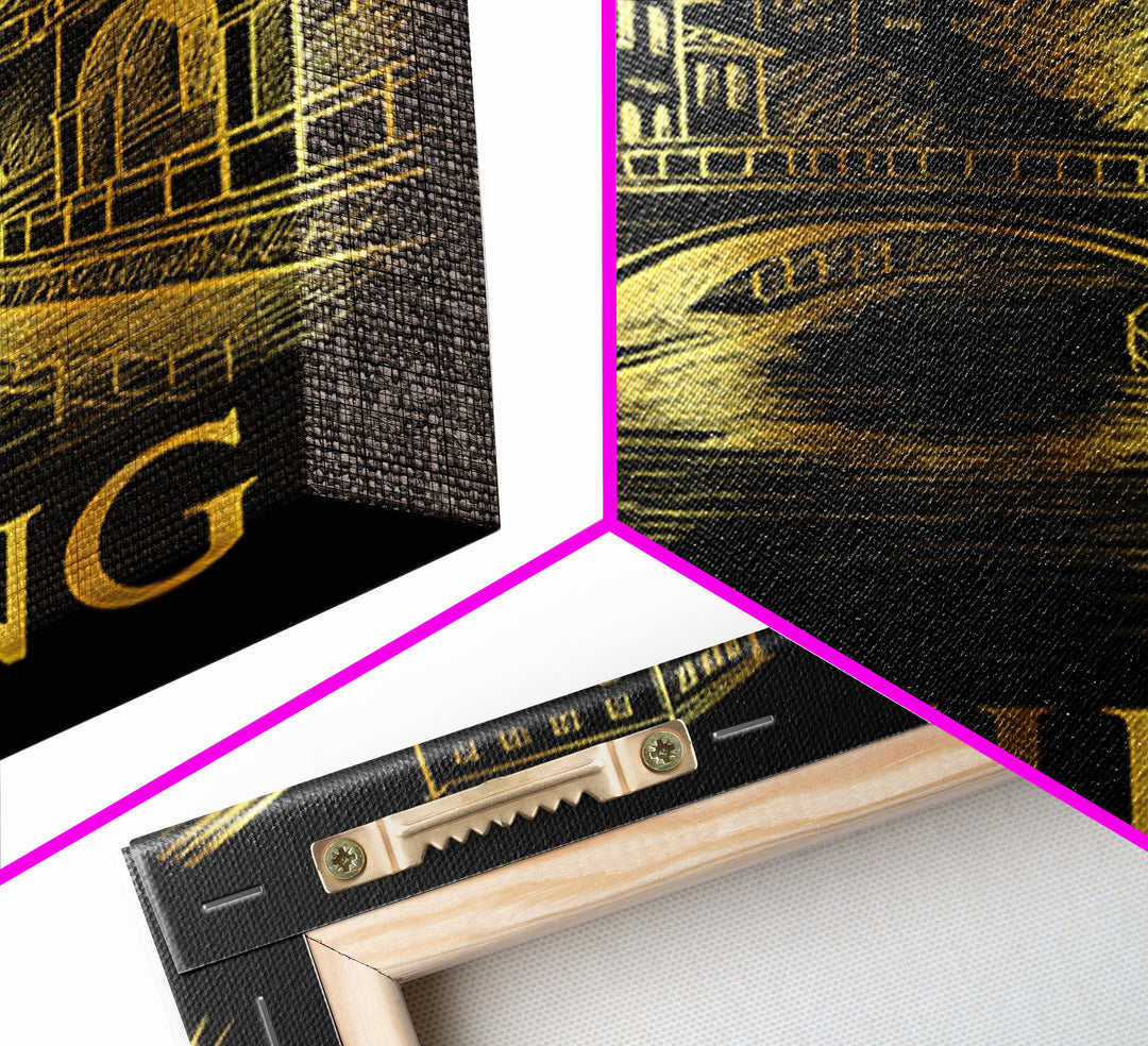 Irving Travel Poster, Framed Canvas Print, Elegant Gold City Art, Irving Poster Print, Vintage City Art, Mid Century Wall Art, Design 2