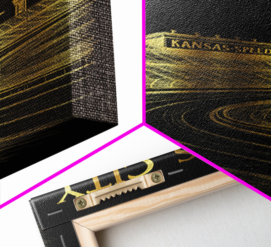 Kansas City Missouri Travel Poster, Canvas Print, Black And Gold Line Art, Kansas City City Art, Travel Wall Art, Wall Art, Design 1