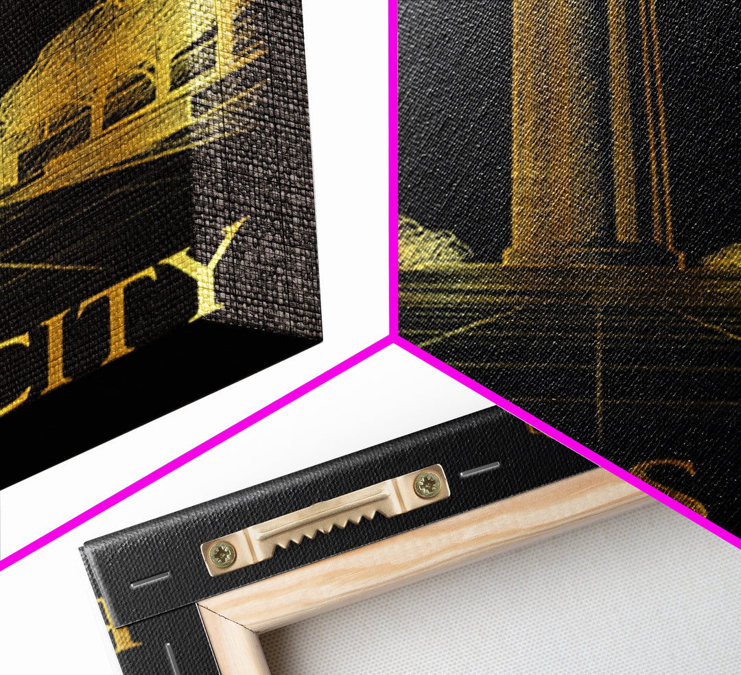 Kansas City Travel Poster, Framed Canvas Print, Black And Gold Line Art, Kansas City Art Print, Eclectic Wall Decor, Travel Wall Decor