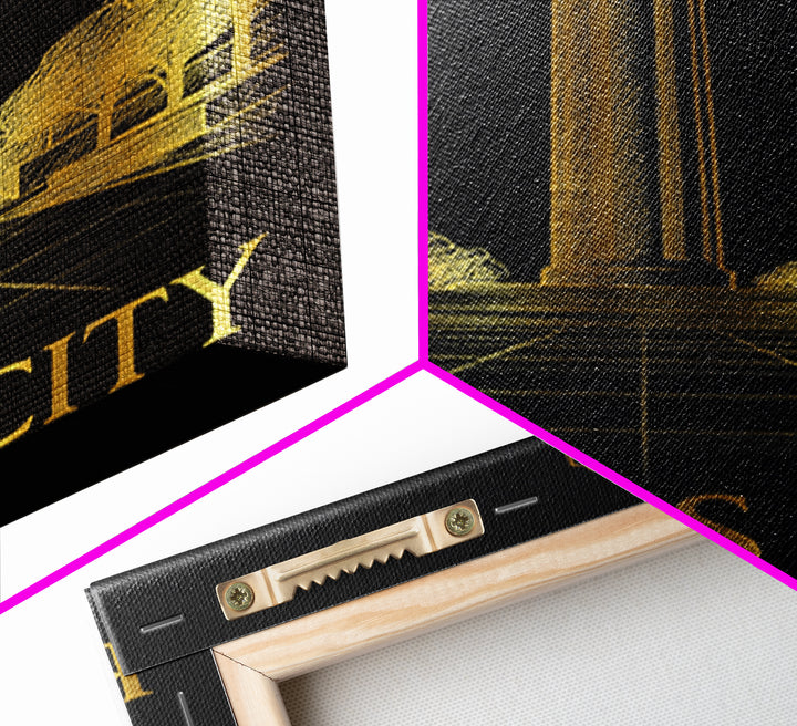 Kansas City Travel Poster, Framed Canvas Print, Black And Gold Line Art, Kansas City Art Print, Eclectic Wall Decor, Travel Wall Decor
