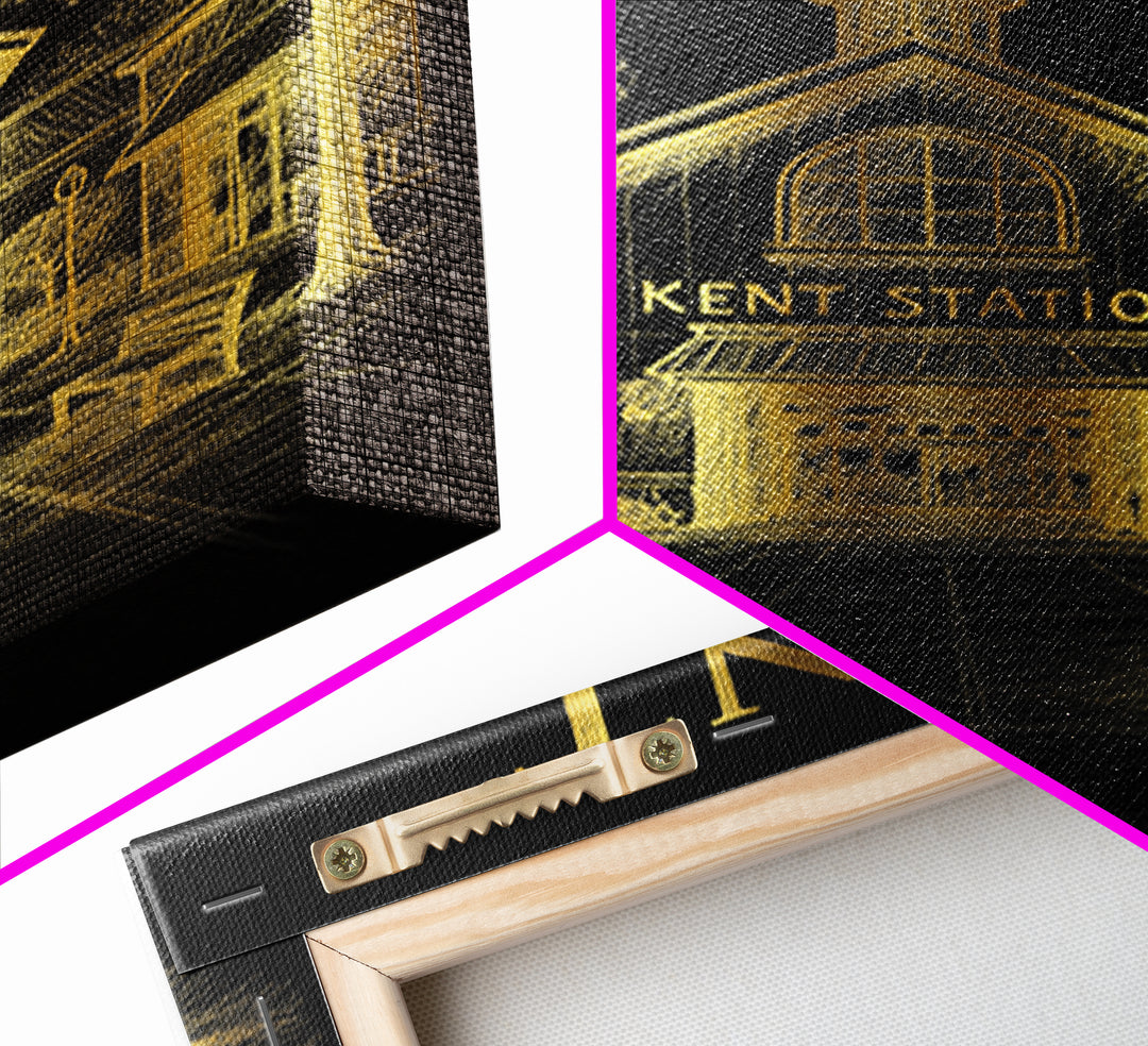 Kent Washington Travel Poster, Canvas Print, Black And Gold Line Art, Kent Travel Art, Wall Decor, Retro Travel Print, Travel Art Print