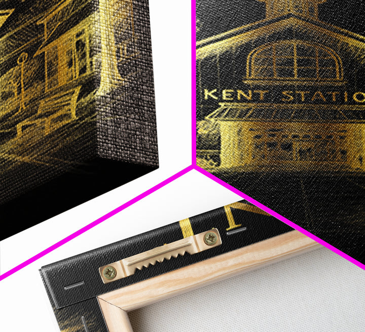 Kent Washington Travel Poster, Canvas Print, Black And Gold Line Art, Kent Travel Art, Wall Decor, Retro Travel Print, Travel Art Print