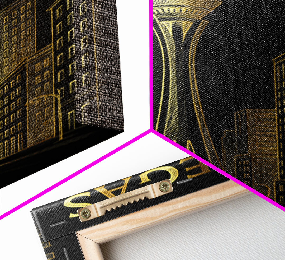 Las Vegas Travel Poster, Framed Canvas Print, Elegant Gold City Art, Las Vegas Travel Art, Gift For Travelers, Fine Art Print, Design 3