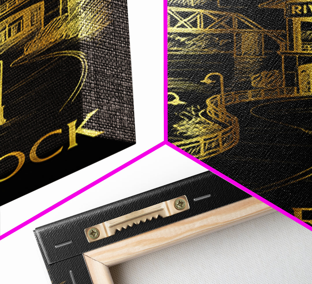 Little Rock Travel Poster, Framed Canvas Print, Gold Sketch Wall Art, Little Rock Wall Art, Retro Travel Print, Watercolor Skyline