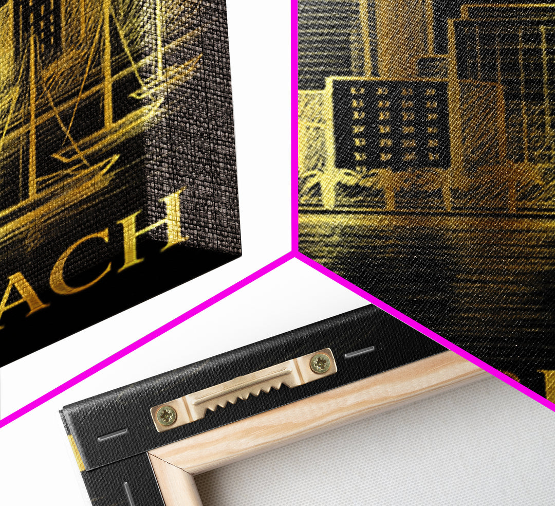 Long Beach Travel Poster, Canvas Print, Elegant Gold City Art, Long Beach Art Print, Watercolor Skyline, Retro Travel Print, Design 2