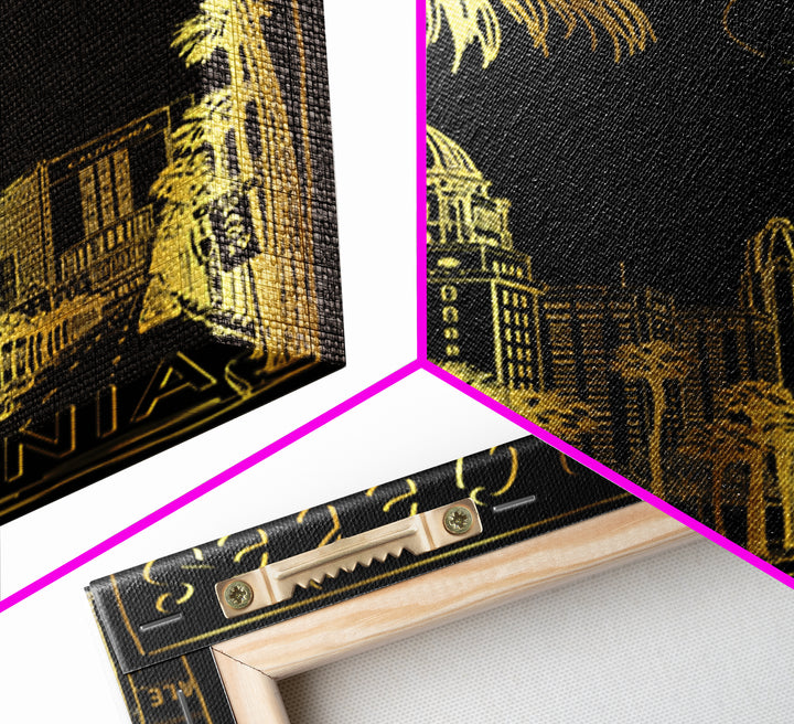 Los Angeles Travel Poster, Canvas Print, Dark Background Poster Art, Los Angeles City Art, Living Room Wall Art, Retro Travel Print