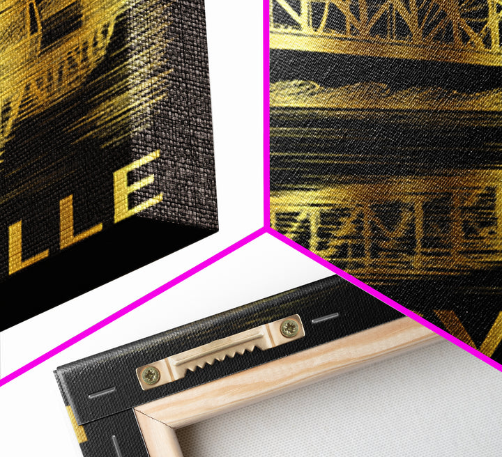 Louisville Travel Poster, Canvas Print, Black And Gold Line Art, Louisville Art Print, Travel Poster Art, Living Room Wall Art
