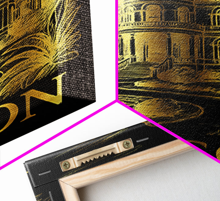 Macon Travel Poster, Framed Canvas Print, Black And Gold Line Art, Macon Wall Art, Travel Poster Art, Living Room Wall Art, City Art Print