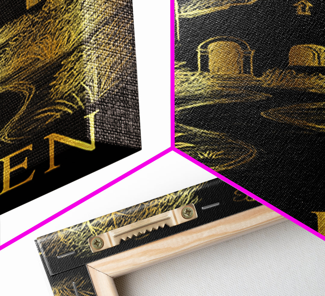Mcallen Travel Poster, Framed Canvas Print, Black And Gold Line Art, Mcallen Travel Art, Fine Art Print, Travel Wall Decor, Retro Poster