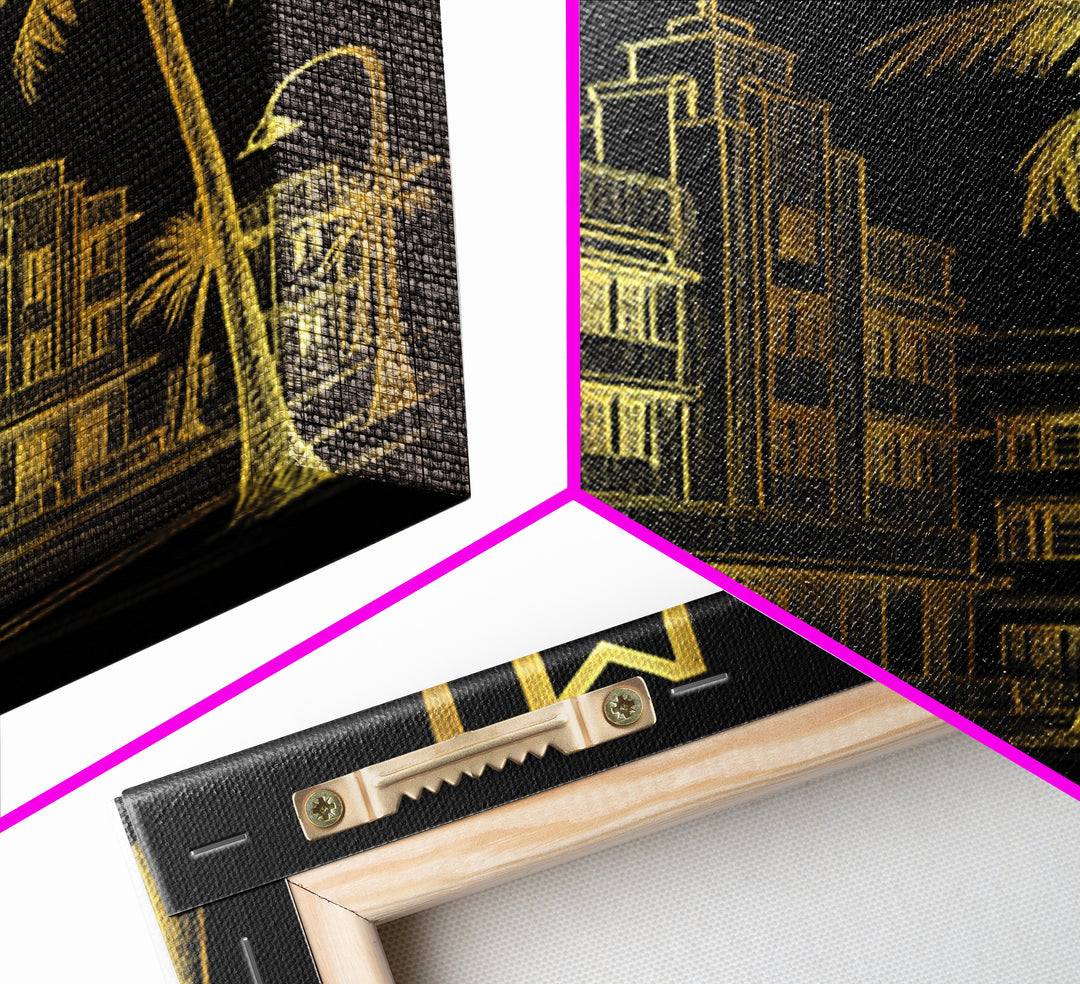 Miami Florida Travel Poster, Canvas Print, Dark Background Poster Art, Miami Wall Art, Travel Art Print, Vintage City Art