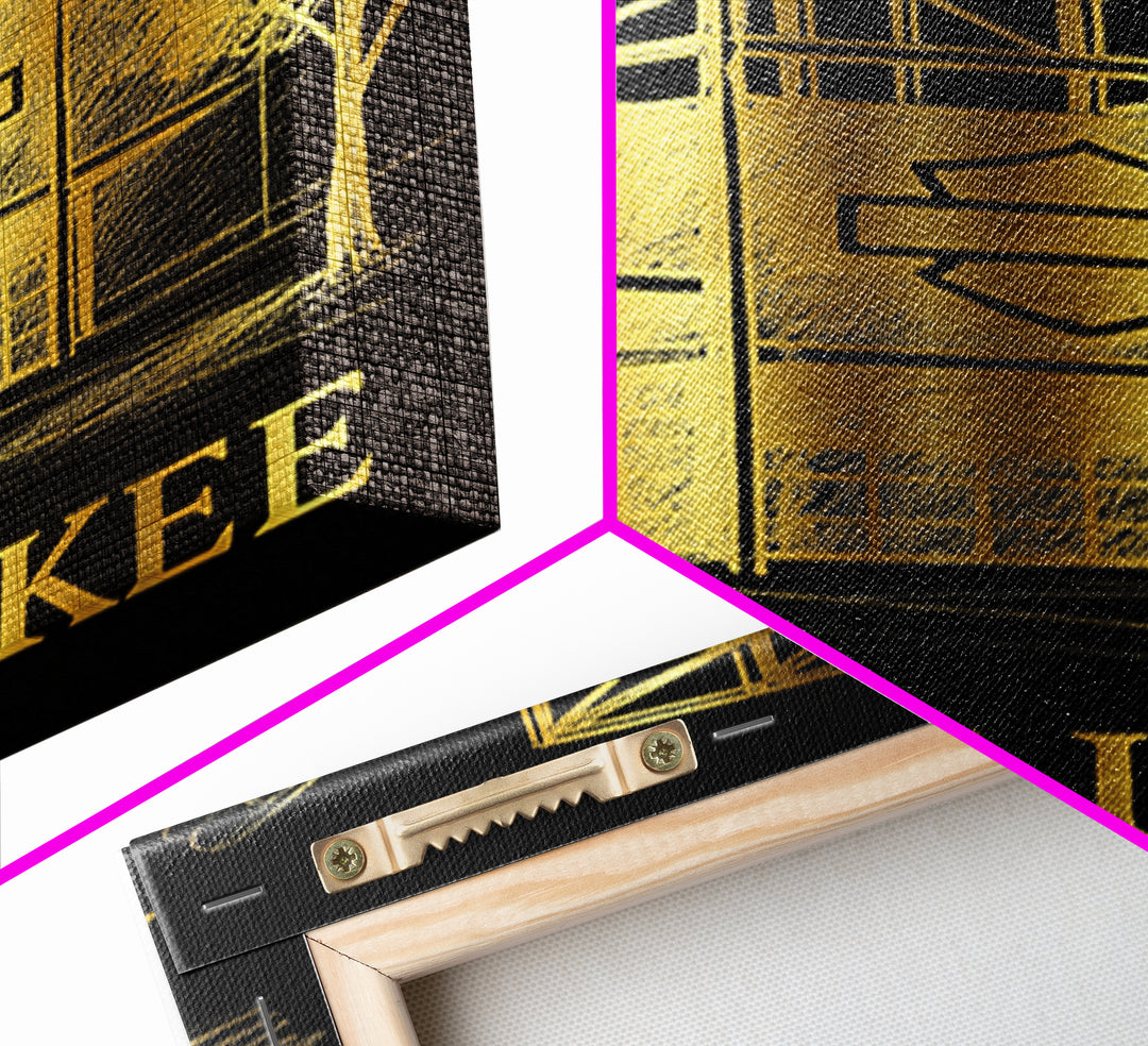 Milwaukee Travel Poster, Framed Canvas Print, Gold Sketch Wall Art, Milwaukee Travel Art, Travel Wall Decor, City Art Print, Art Print