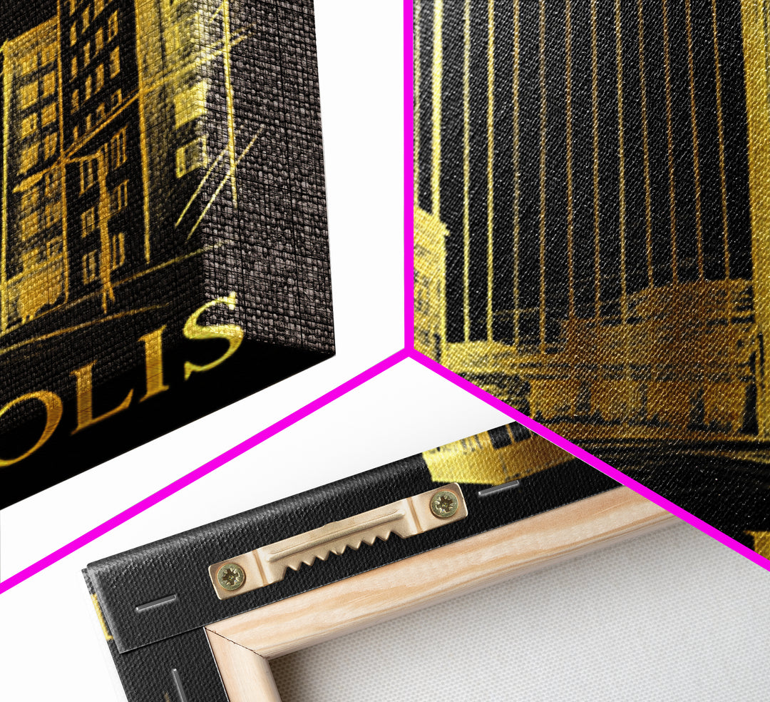 Minneapolis Travel Poster, Framed Canvas Print, Gold Sketch Wall Art, Minneapolis City Art, Gift For Travelers, Travel Wall Decor