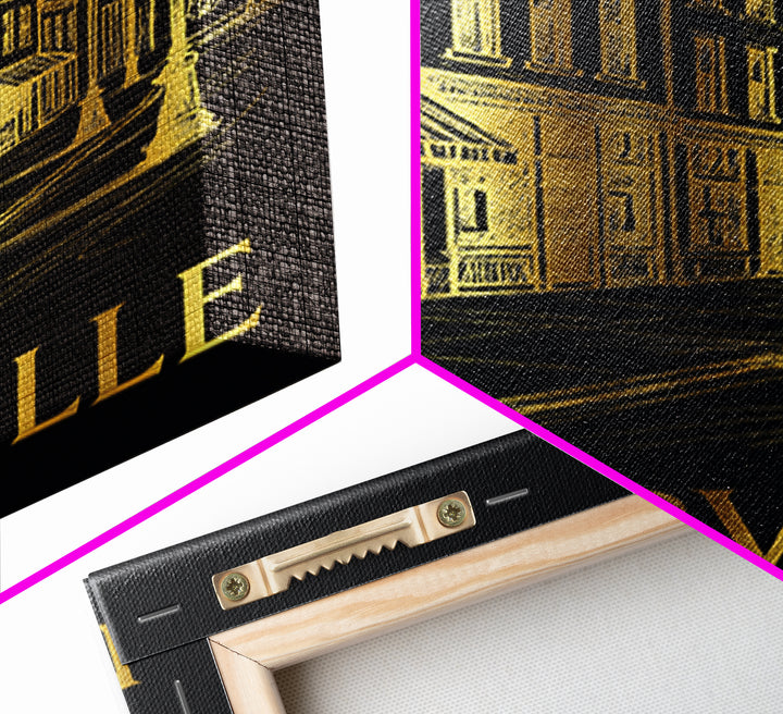 Naperville Travel Poster, Canvas Print, Elegant Gold City Art, Naperville City Art, City Art Print, Watercolor Skyline, City Illustration