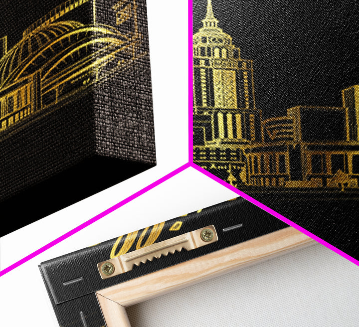 Nashville Travel Poster, Framed Canvas Print, Elegant Gold City Art, Nashville Wall Art, Modern Wall Decor, City Illustration, Wall Art