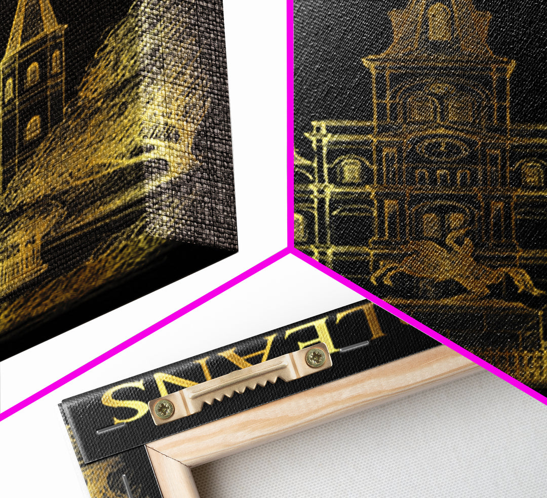 New Orleans Louisiana Travel Poster, Canvas Print, Elegant Gold City Art, New Orleans Poster Print, City Illustration, Home Office Decor