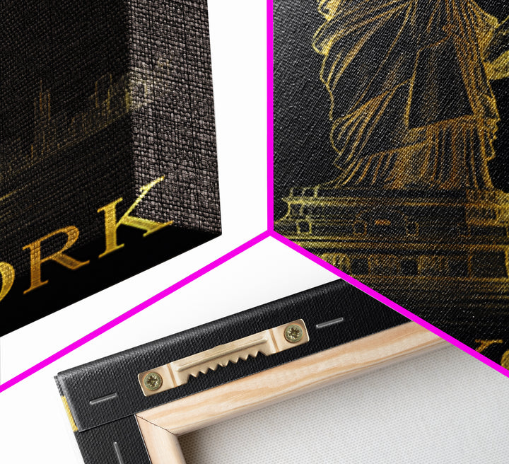 New York Travel Poster, Canvas Print, Gold Sketch Wall Art, New York Poster Print, Living Room Wall Art, Travel Wall Art, Gift For Travelers