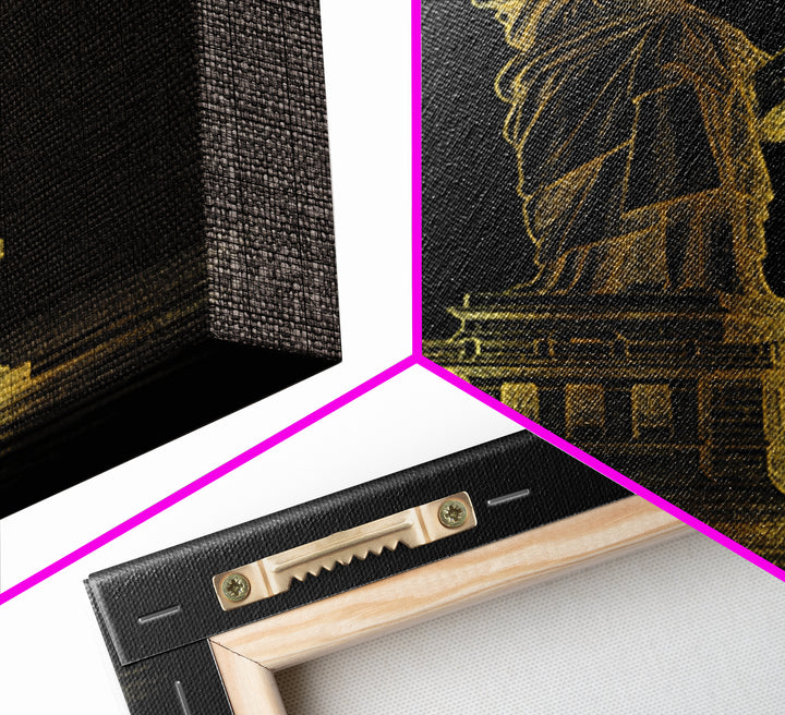 New York Travel Poster, Framed Canvas Print, Black And Gold Line Art, New York Poster Print, Home Office Decor, Travel Poster Set