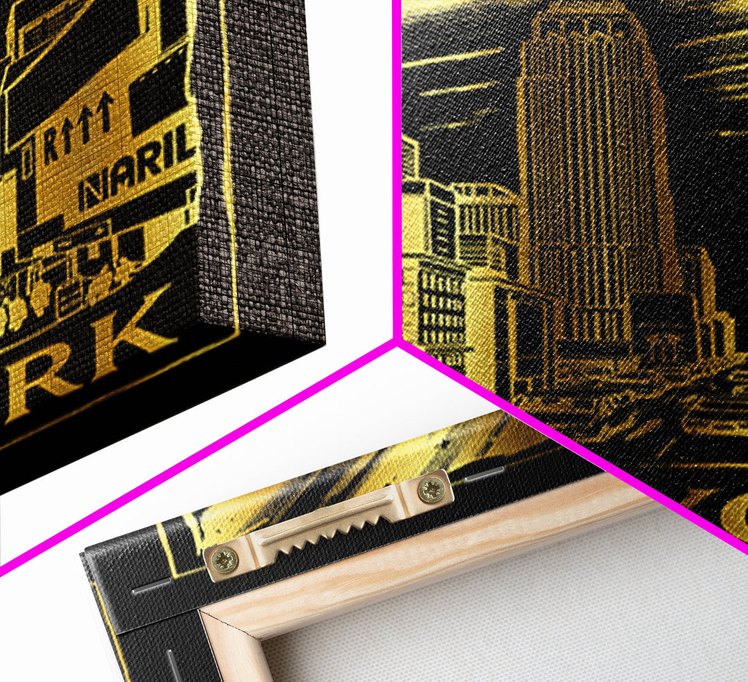 New York Travel Poster, Framed Canvas Print, Dark Background Poster Art, New York Art Print, Retro Travel Print, Travel Poster Art