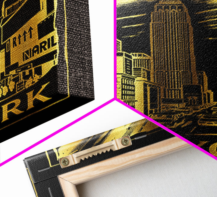 New York Travel Poster, Framed Canvas Print, Dark Background Poster Art, New York Art Print, Retro Travel Print, Travel Poster Art