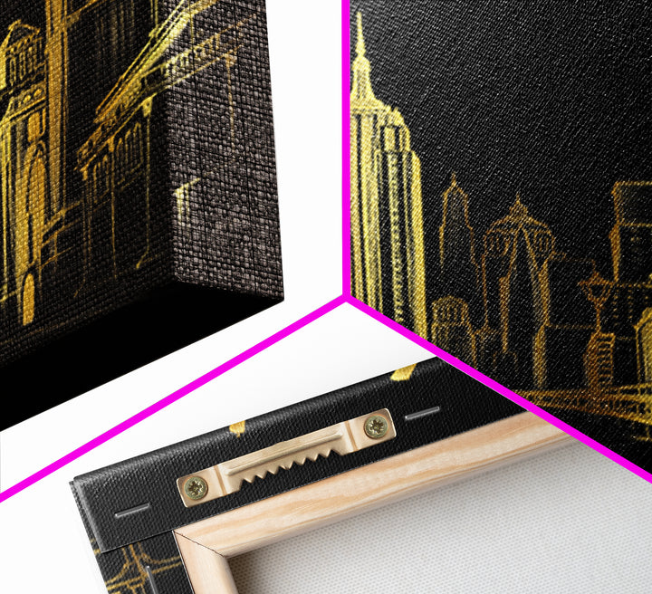 New York Travel Poster, Framed Canvas Print, Elegant Gold City Art, New York Art Print, City Art Print, City Travel Prints, Travel Decor