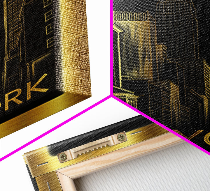 New York Travel Poster, Canvas Print, Black And Gold Line Art, New York Travel Art, City Travel Prints, Travel Poster Set, Travel Wall Art