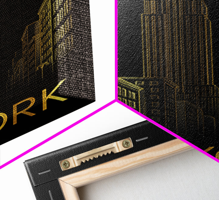 New York Travel Poster, Framed Canvas Print, Black And Gold Line Art, New York Art Print, Fine Art Print, Home Office Decor, Travel Gift