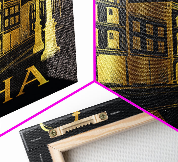 Omaha Travel Poster, Canvas Print, Black And Gold Line Art, Omaha Poster Print, Eclectic Wall Decor, Gift For Travelers, Wanderlust Decor