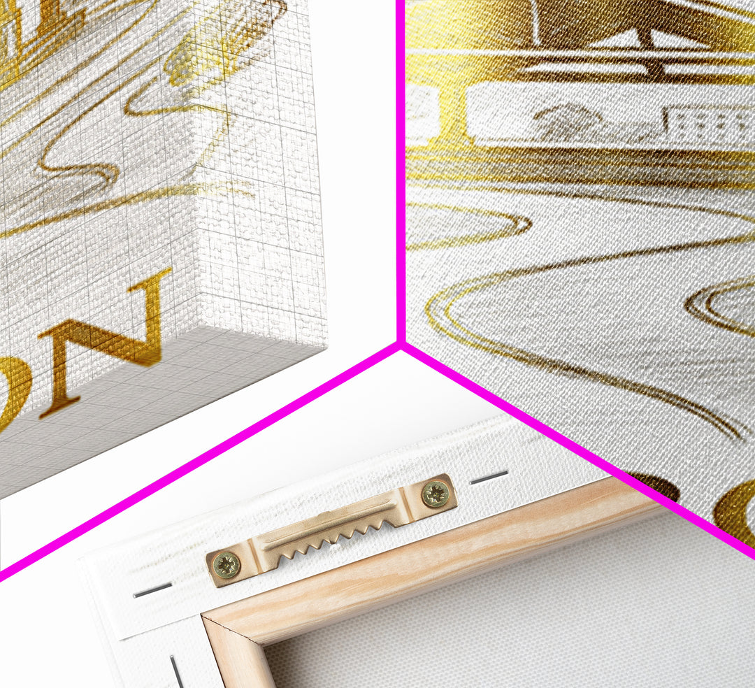 Akron Travel Poster, Framed Canvas Print, Gold Line Drawing Wall Art, Akron City Art, Living Room Wall Art, Travel Wall Decor, Design 2
