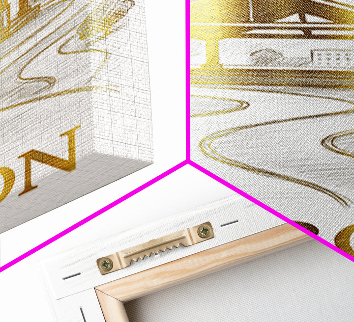 Akron Travel Poster, Framed Canvas Print, Gold Line Drawing Wall Art, Akron City Art, Living Room Wall Art, Travel Wall Decor, Design 2
