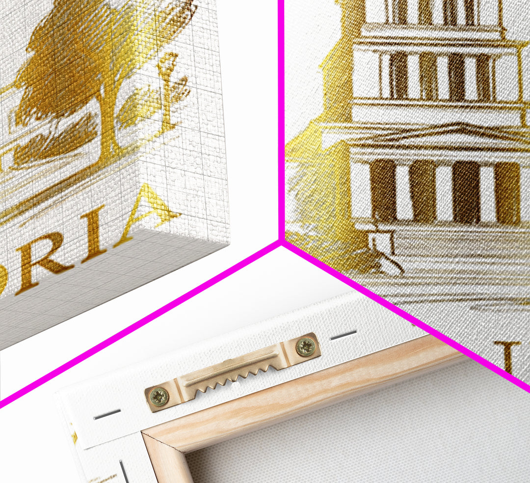 Alexandria Travel Poster, Canvas Print, Gold Line Drawing Wall Art, Alexandria Travel Art, Home Office Decor, Travel Wall Decor