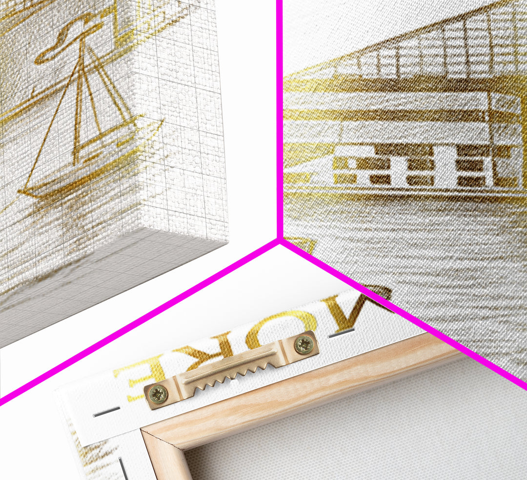 Baltimore Maryland Travel Poster, Framed Canvas Print, White And Gold Sketch Art, Baltimore Art Print, Travel Wall Decor, City Art Print