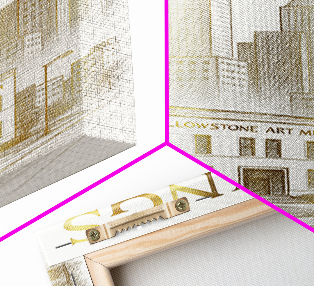Billings Montana Travel Poster, Framed Canvas Print, Gold Line Drawing Wall Art, Billings Art Print, Travel Wall Art, Travel Wall Decor