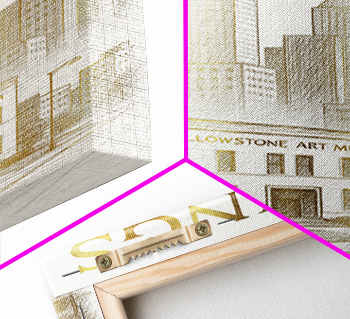 Billings Montana Travel Poster, Framed Canvas Print, Gold Line Drawing Wall Art, Billings Art Print, Travel Wall Art, Travel Wall Decor