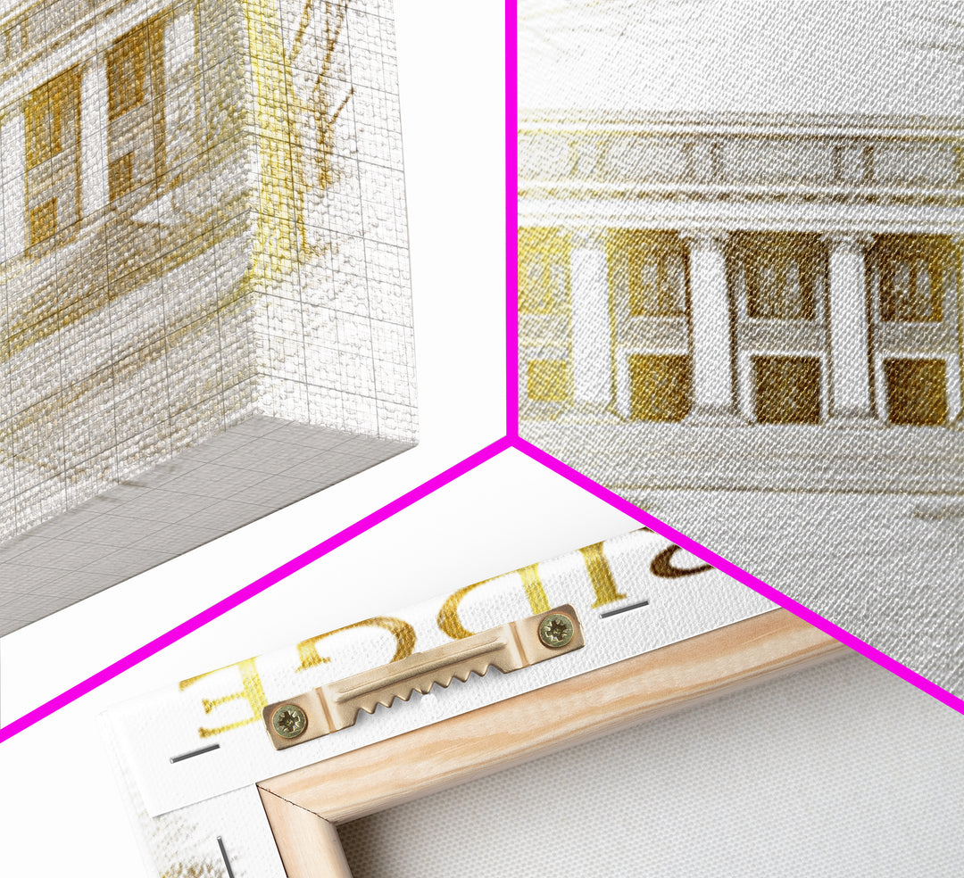 Cambridge Massachusetts Travel Poster, Canvas Print, Gold Line Drawing Wall Art, Cambridge City Art, Travel Art Print, Vintage City Art
