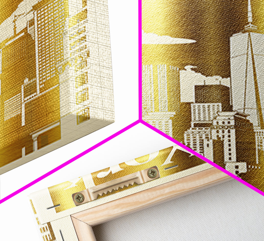 New York Travel Poster, Canvas Print, White And Gold Sketch Art, New York Wall Art, Vintage Travel Print, City Illustration, Poster Art