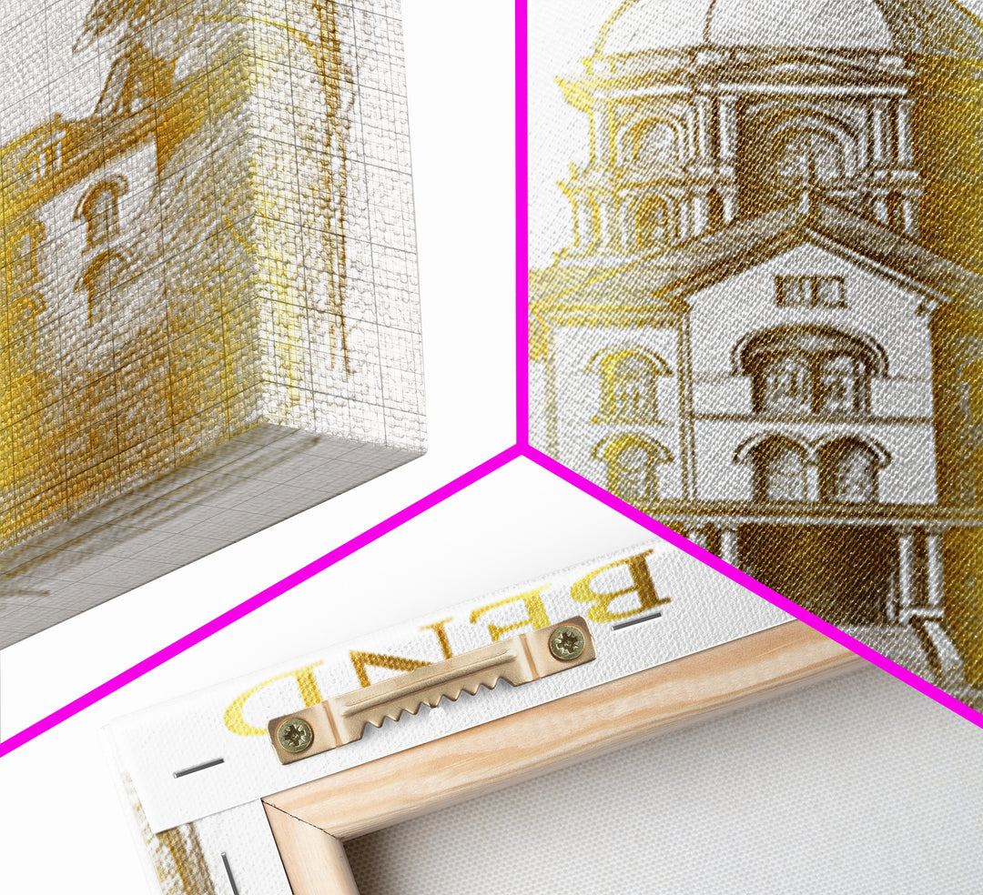 South Bend Indiana Travel Poster, Canvas Print, Gold Line Drawing Wall Art, South Bend City Art, Art Print, Watercolor Skyline, Design 1