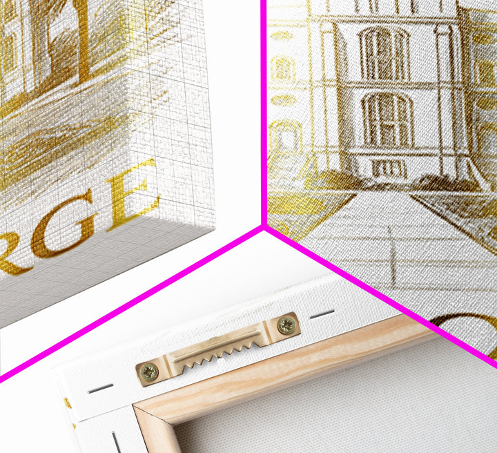St George Travel Poster, Canvas Print, Gold Line Drawing Wall Art, St George Wall Art, Retro Travel Print, Mid Century Wall Art