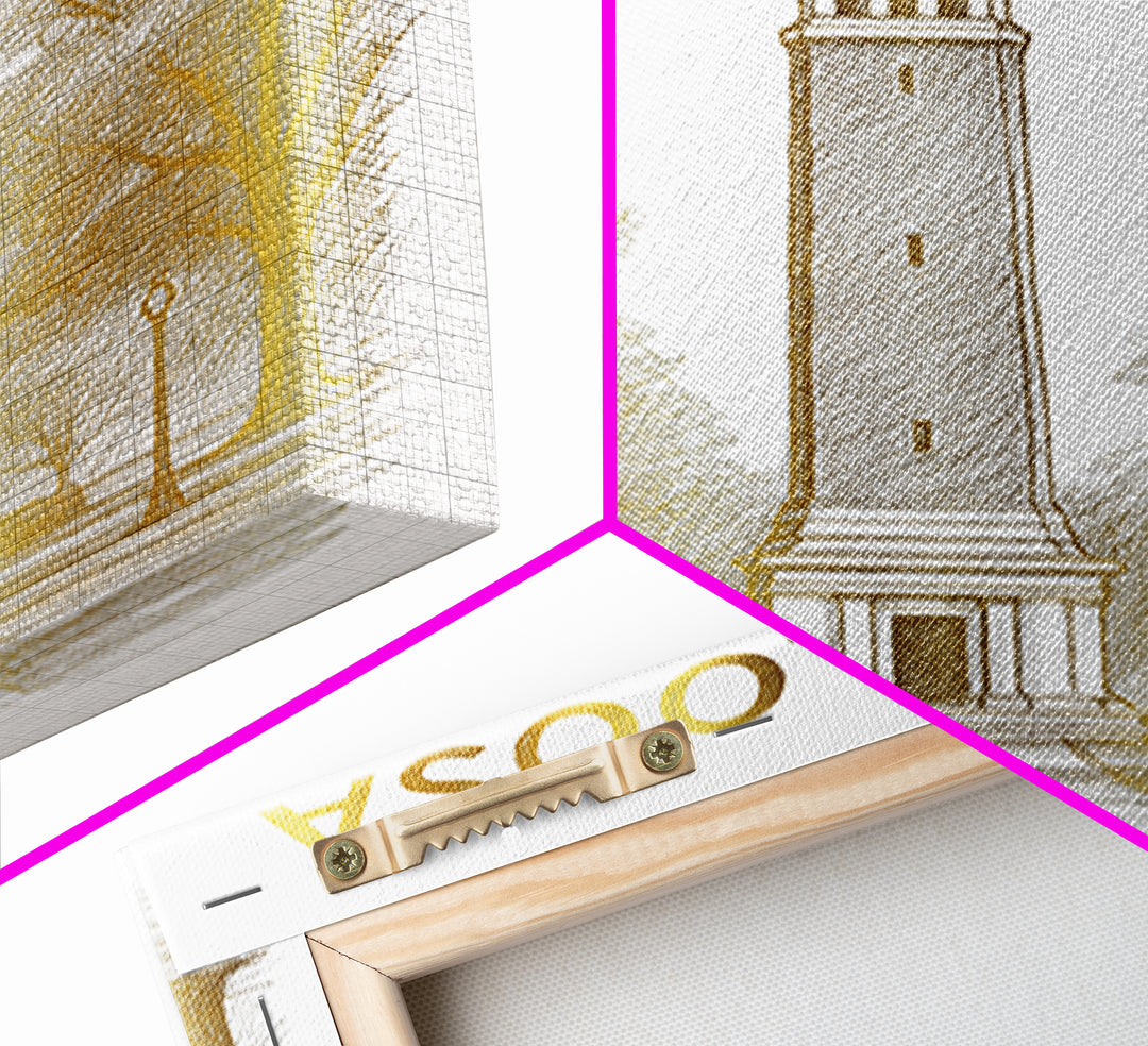 Tuscaloosa Alabama Travel Poster, Framed Canvas Print, White And Gold Sketch Art, Tuscaloosa City Art, Home Office Decor, Modern Wall Decor