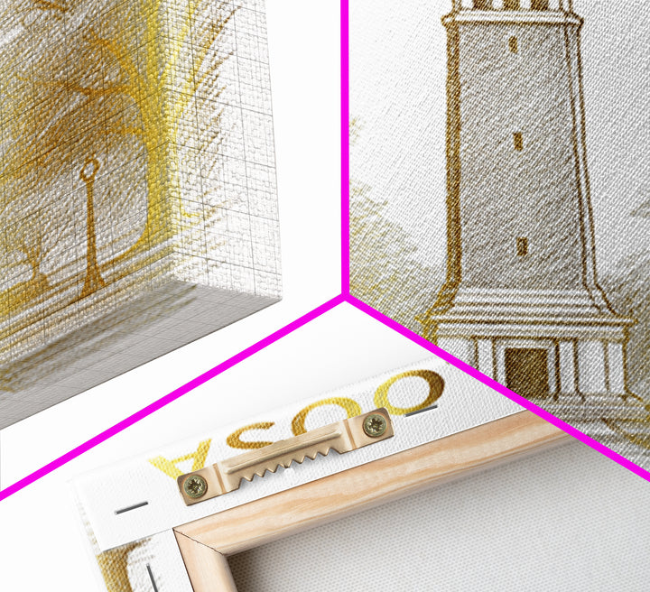 Tuscaloosa Alabama Travel Poster, Framed Canvas Print, White And Gold Sketch Art, Tuscaloosa City Art, Home Office Decor, Modern Wall Decor