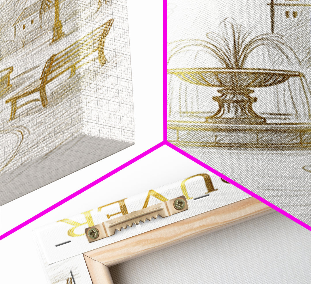 Vancouver Washington Travel Poster, Canvas Print, Gold Line Drawing Wall Art, Vancouver Travel Art, Home Office Decor, Living Room Wall Art