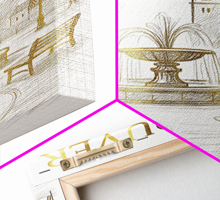 Vancouver Washington Travel Poster, Canvas Print, Gold Line Drawing Wall Art, Vancouver Travel Art, Home Office Decor, Living Room Wall Art