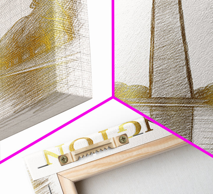Washington DC Travel Poster, Canvas Print, White And Gold Sketch Art, Washington Poster Print, City Illustration, Modern Wall Decor