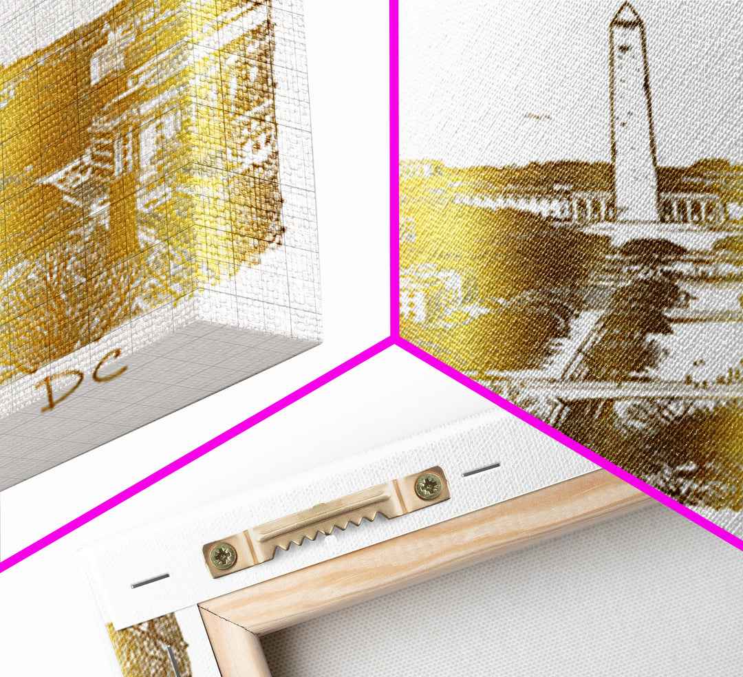 Washington DC Travel Poster, Framed Canvas Print, White And Gold Sketch Art, Washington DC City Art, Modern Wall Decor, Wanderlust Decor