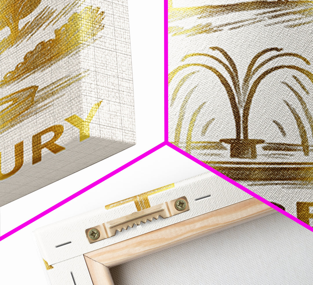 Waterbury Travel Poster, Canvas Print, White And Gold Sketch Art, Waterbury City Art, Travel Wall Decor, City Travel Prints, Travel Print