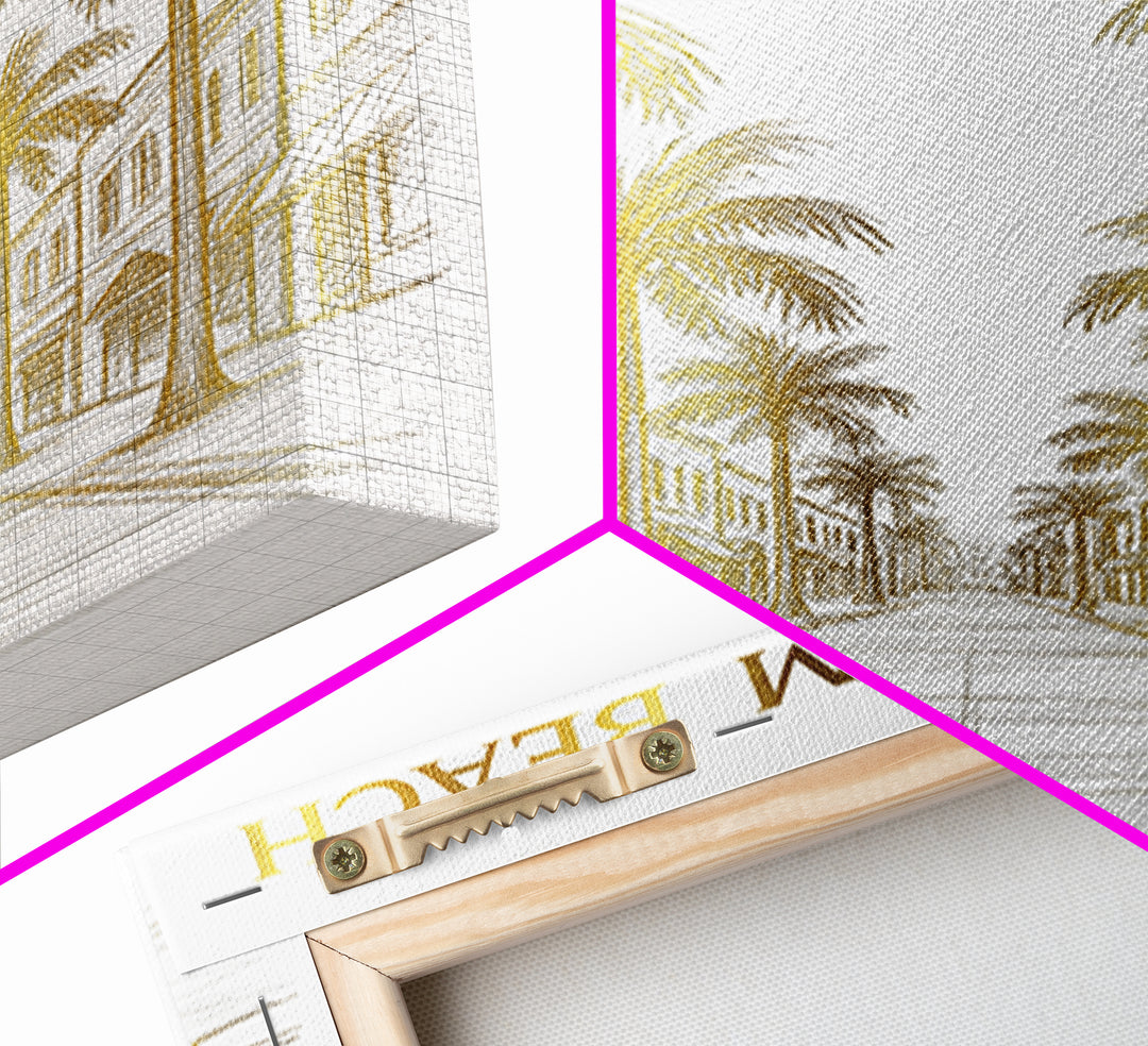 West Palm Beach Florida Travel Poster, Canvas Print, Gold Line Drawing Wall Art, West Palm Beach Art Print, Office Decor, City Poster